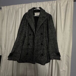 American Eagle black and white herringbone double-breasted coat